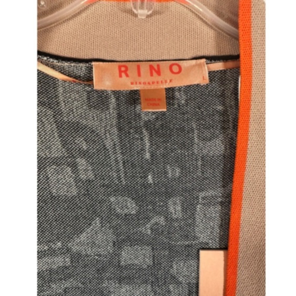 Rino & Pelle Kate Graphic Long Cardigan Duster Sweater Camel Black NWT L - Picture 2 of 7